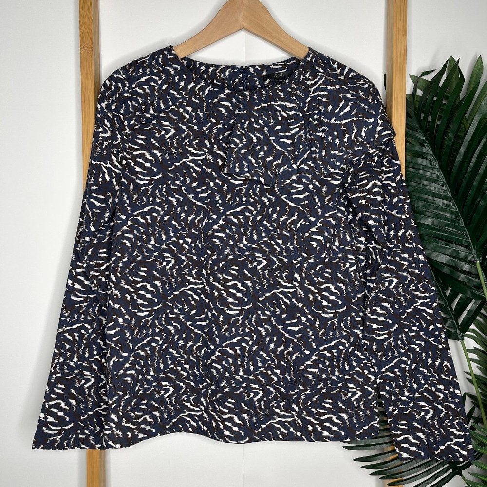 SOLD COS Blue Maroon Print Top Blouse Size 34 6 Cotton Frill Ruffle Long Sleeve - Picture 1 of 9